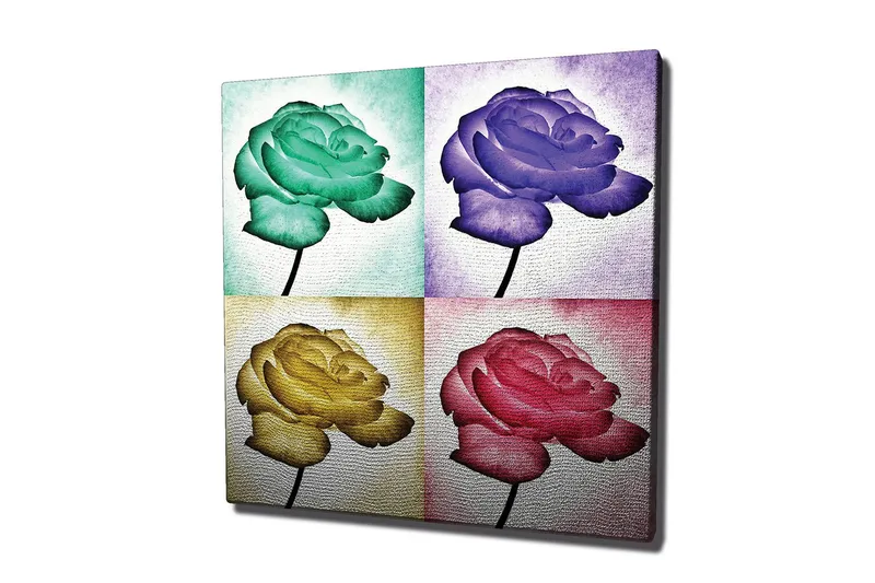 Canvastavla 45x45 cm - Färgglad ros i fyra olika nyanser - Grön / Lila / Gul - Inredning - Tavlor & posters - Canvastavla