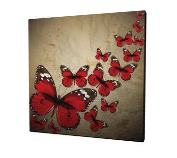 Canvastavla 45x45 cm - Färgglad samling av fjärilar i röd nyans - Röd / Svart / Beige - Inredning - Tavlor & posters - Canvastavla