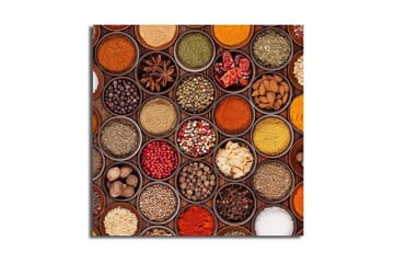 Canvastavla 45x45 cm - Färgglad samling av kryddor i skålar - Röd / Gul / Grön - Inredning - Tavlor & posters - Canvastavla