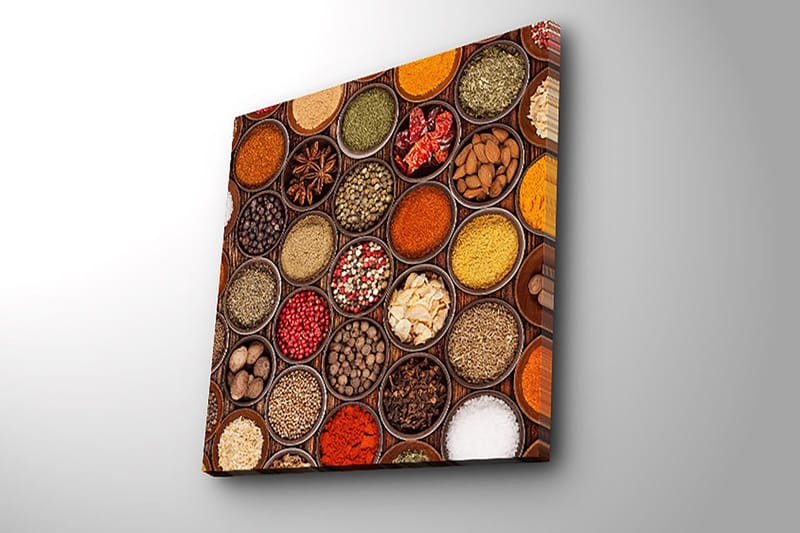 Canvastavla 45x45 cm - Färgglad samling av kryddor i skålar - Röd / Gul / Grön - Inredning - Tavlor & posters - Canvastavla