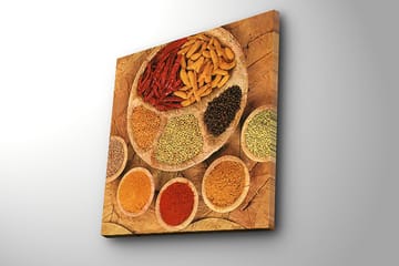 Canvastavla 45x45 cm - Färgglad samling av kryddor och örter på en rund tallrik - Röd / Gul / Brun - Inredning - Tavlor & posters - Canvastavla