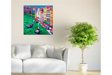 Canvastavla 45x45 cm - Färgglad vy av en kanal med gondoler och färgglada byggnader - Grön / Röd / Blå - Inredning - Tavlor & posters - Canvastavla