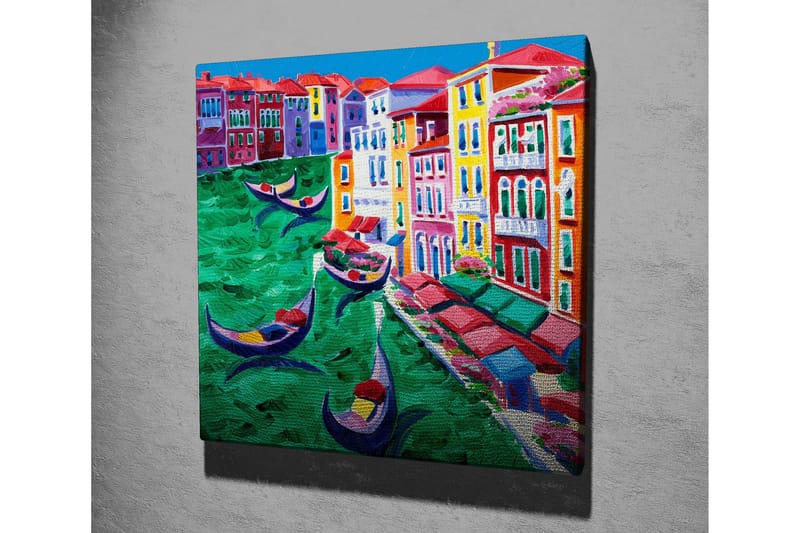 Canvastavla 45x45 cm - Färgglad vy av en kanal med gondoler och färgglada byggnader - Grön / Röd / Blå - Inredning - Tavlor & posters - Canvastavla