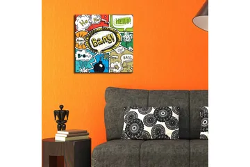 Canvastavla 45x45 cm - Färgglad popkonst med pratbubblor och explosioner - Röd / Grön / Blå - Inredning - Tavlor & posters - Canvastavla