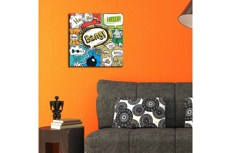 Canvastavla 45x45 cm - Färgglad popkonst med pratbubblor och explosioner - Röd / Grön / Blå - Inredning - Tavlor & posters - Canvastavla