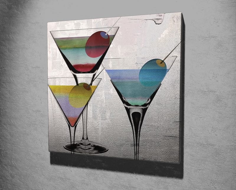 Canvastavla 45x45 cm - Färgglada cocktailglas med fruktskivor - Grön / Blå / Röd - Inredning - Tavlor & posters - Canvastavla
