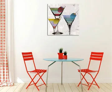 Canvastavla 45x45 cm - Färgglada cocktailglas med fruktskivor - Grön / Blå / Röd - Inredning - Tavlor & posters - Canvastavla