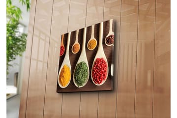 Canvastavla 45x45 cm - Färgglada kryddor i träskedar - Gul / Grön / Röd - Inredning - Tavlor & posters - Canvastavla