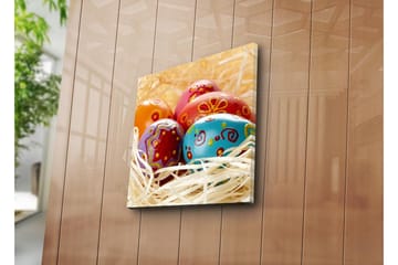 Canvastavla 45x45 cm - Färgglada påskägg i halm - Röd / Blå / Orange - Inredning - Tavlor & posters - Canvastavla
