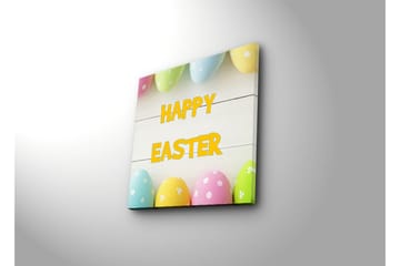 Canvastavla 45x45 cm - Färgglada påskägg med texten HAPPY EASTER - Gul / Rosa / Grön - Inredning - Tavlor & posters - Canvastavla