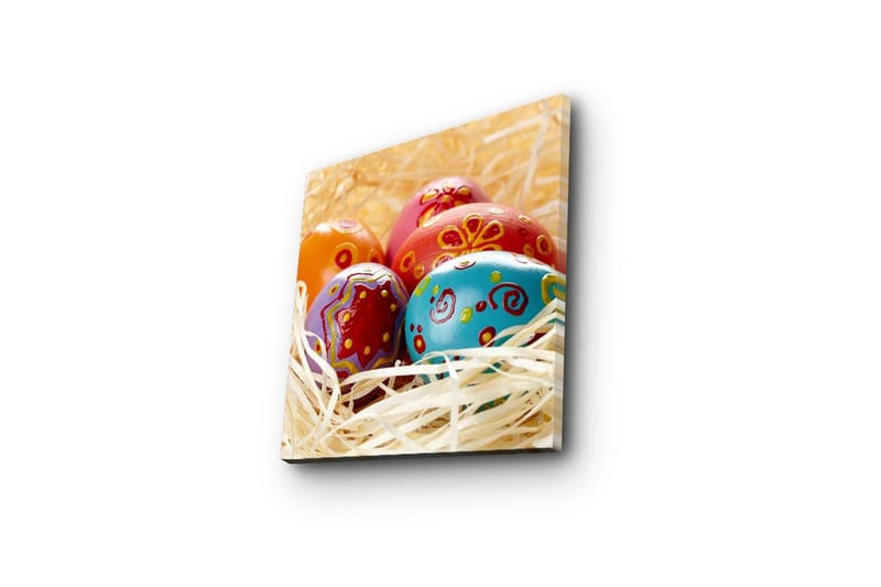 Canvastavla 45x45 cm - Färgglada påskägg i halm - Röd / Blå / Orange - Inredning - Tavlor & posters - Canvastavla
