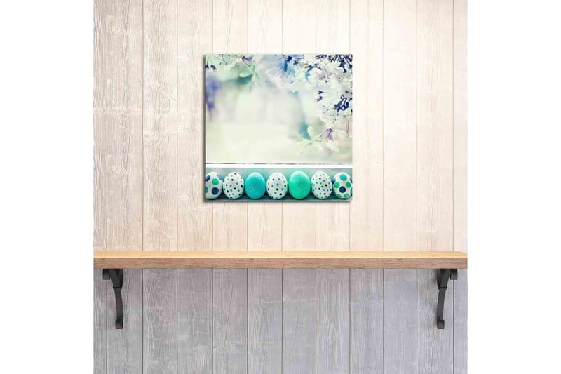 Canvastavla 45x45 cm - Färgglada påskägg i en vårig miljö - Turkos / Vit / Grön - Inredning - Tavlor & posters - Canvastavla