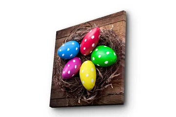 Canvastavla 45x45 cm - Färgglada påskägg i ett bo - Blå / Grön / Rosa - Inredning - Tavlor & posters - Canvastavla