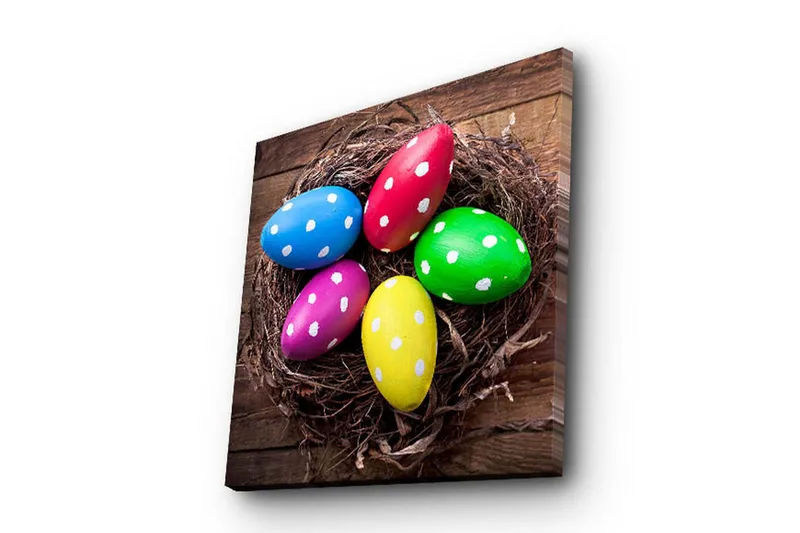 Canvastavla 45x45 cm - Färgglada påskägg i ett bo - Blå / Grön / Rosa - Inredning - Tavlor & posters - Canvastavla