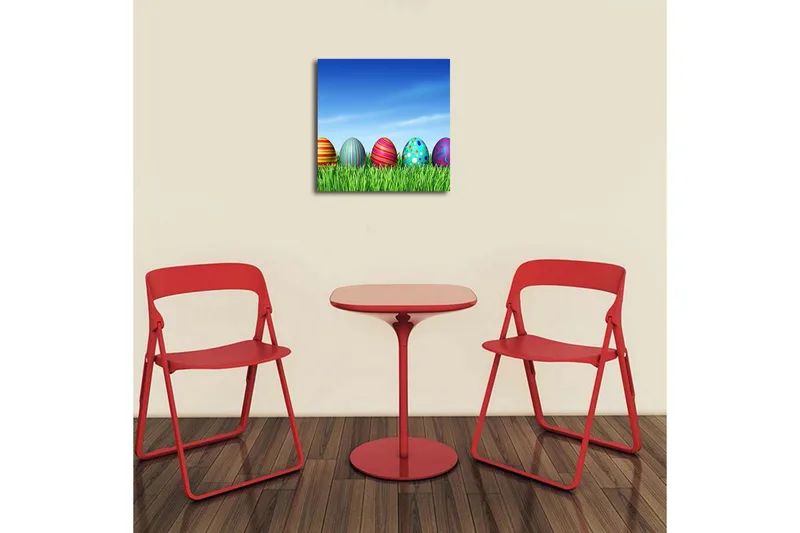 Canvastavla 45x45 cm - Färgglada påskägg i grön gräsmatta - Grön / Blå / Röd - Inredning - Tavlor & posters - Canvastavla