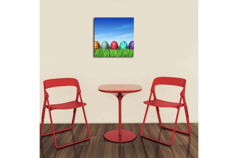 Canvastavla 45x45 cm - Färgglada påskägg i grön gräsmatta - Grön / Blå / Röd - Inredning - Tavlor & posters - Canvastavla