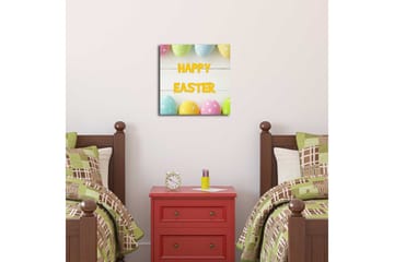 Canvastavla 45x45 cm - Färgglada påskägg med texten HAPPY EASTER - Gul / Rosa / Grön - Inredning - Tavlor & posters - Canvastavla