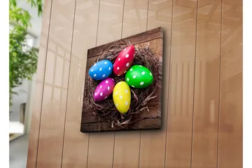 Canvastavla 45x45 cm - Färgglada påskägg i ett bo - Blå / Grön / Rosa - Inredning - Tavlor & posters - Canvastavla