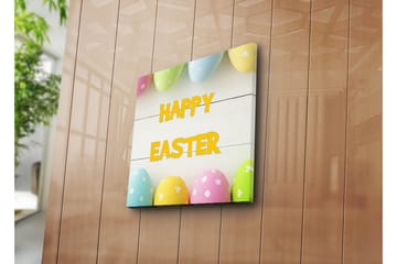 Canvastavla 45x45 cm - Färgglada påskägg med texten HAPPY EASTER - Gul / Rosa / Grön - Inredning - Tavlor & posters - Canvastavla
