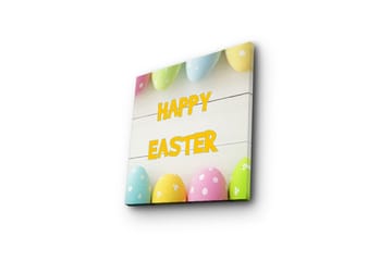 Canvastavla 45x45 cm - Färgglada påskägg med texten HAPPY EASTER - Gul / Rosa / Grön - Inredning - Tavlor & posters - Canvastavla