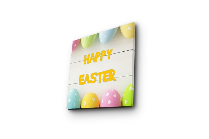 Canvastavla 45x45 cm - Färgglada påskägg med texten HAPPY EASTER - Gul / Rosa / Grön - Inredning - Tavlor & posters - Canvastavla