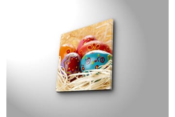 Canvastavla 45x45 cm - Färgglada påskägg i halm - Röd / Blå / Orange - Inredning - Tavlor & posters - Canvastavla
