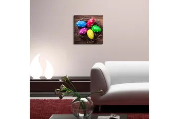 Canvastavla 45x45 cm - Färgglada påskägg i ett bo - Blå / Grön / Rosa - Inredning - Tavlor & posters - Canvastavla