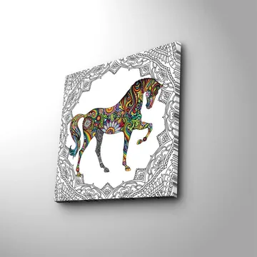 Canvastavla 45x45 cm - Färgglatt hästmotiv med mönster och detaljer - Röd / Grön / Blå - Inredning - Tavlor & posters - Canvastavla