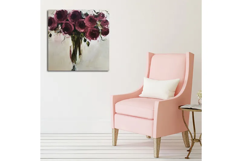 Canvastavla 45x45 cm - Färgrik bukett av rosor - Mörkröd / Grön / Beige - Inredning - Tavlor & posters - Canvastavla