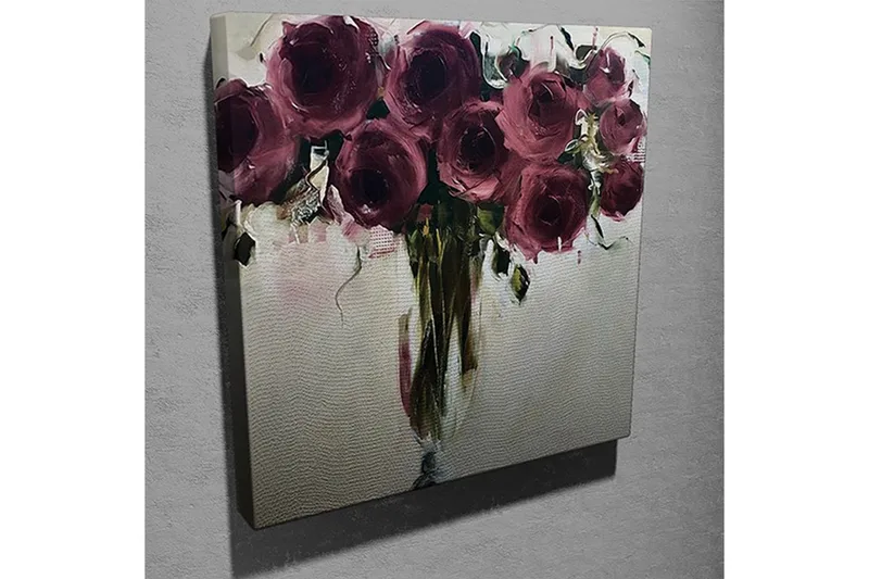 Canvastavla 45x45 cm - Färgrik bukett av rosor - Mörkröd / Grön / Beige - Inredning - Tavlor & posters - Canvastavla