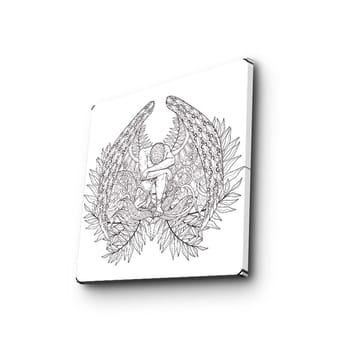 Canvastavla 45x45 cm - Fantasifullt motiv med en figur omgiven av stora, detaljerade vingar och växtlighet - Svart / Grå / Vit - Inredning - Tavlor & posters - Canvastavla