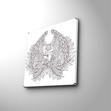 Canvastavla 45x45 cm - Fantasifullt motiv med en figur omgiven av stora, detaljerade vingar och växtlighet - Svart / Grå / Vit - Inredning - Tavlor & posters - Canvastavla