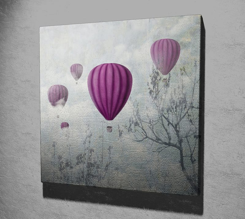 Canvastavla 45x45 cm - Flera lila ballonger sväva över en dimmig himmel - Lila / Grå / Vit - Inredning - Tavlor & posters - Canvastavla