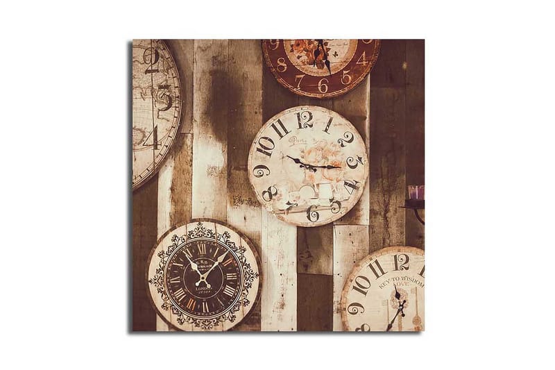 Canvastavla 45x45 cm - Flera vintage väggur i olika storlekar och stilar - Beige / Brunt / Svart - Inredning - Tavlor & posters - Canvastavla