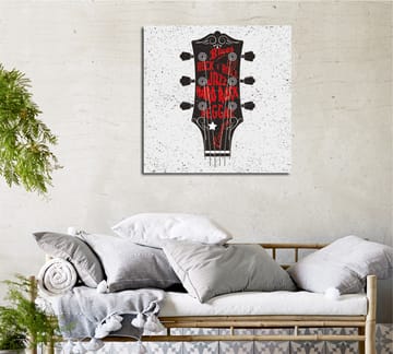 Canvastavla 45x45 cm - Gitarrhuvud med musikgenrer i fokus - Svart / Röd / Vit - Inredning - Tavlor & posters - Canvastavla