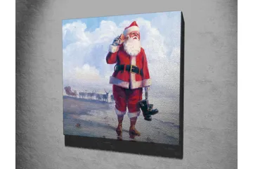 Canvastavla 45x45 cm - Glad tomte vid havet med stövlar i handen - Röd / Vit / Blå - Inredning - Tavlor & posters - Canvastavla