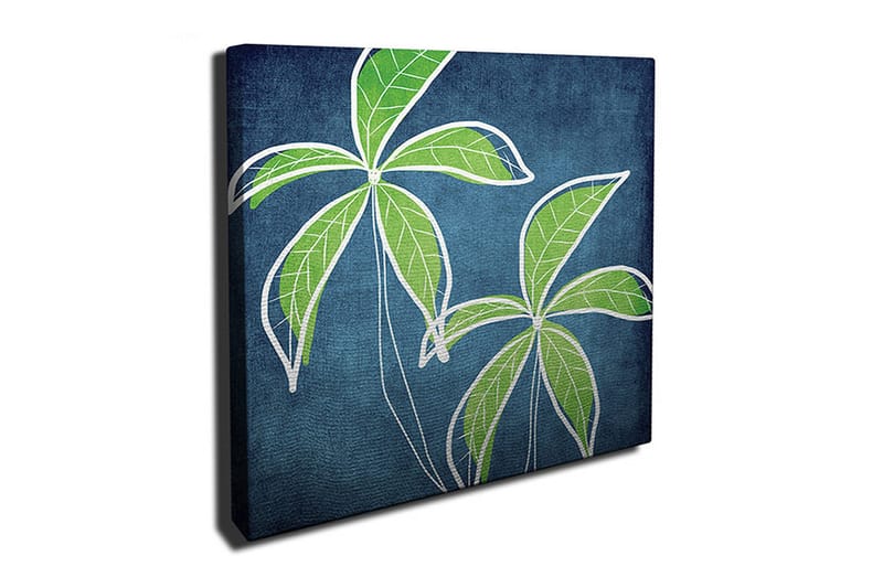 Canvastavla 45x45 cm - Grönskande palmblad mot en djupblå bakgrund - Grön / Blå - Inredning - Tavlor & posters - Canvastavla
