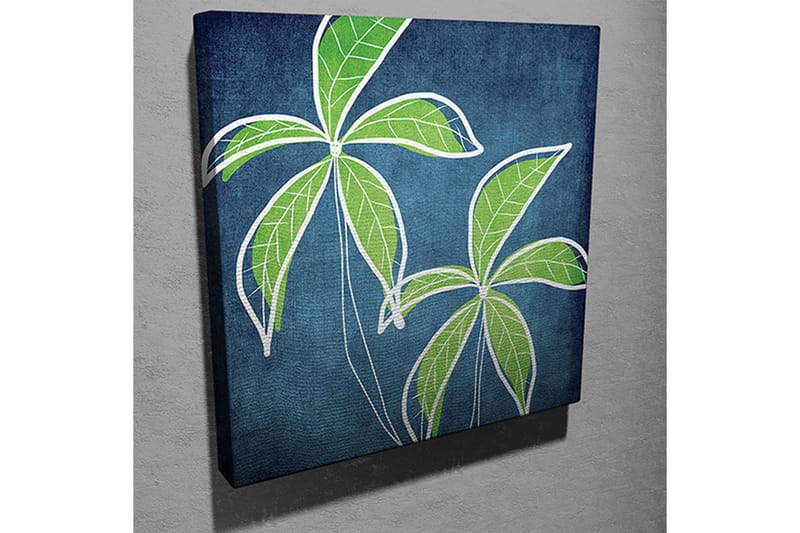 Canvastavla 45x45 cm - Grönskande palmblad mot en djupblå bakgrund - Grön / Blå - Inredning - Tavlor & posters - Canvastavla