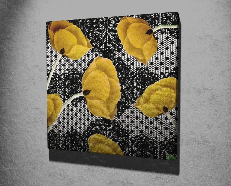 Canvastavla 45x45 cm - Gula blommor mot en svart och vit bakgrund - Gult / Svart / Vitt - Inredning - Tavlor & posters - Canvastavla
