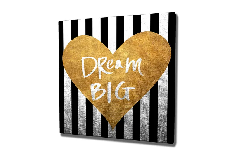Canvastavla 45x45 cm - Gyllene hjärta med inspirerande text - Guld / Svart / Vitt - Inredning - Tavlor & posters - Canvastavla
