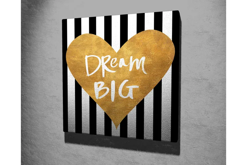 Canvastavla 45x45 cm - Gyllene hjärta med inspirerande text - Guld / Svart / Vitt - Inredning - Tavlor & posters - Canvastavla