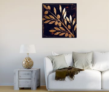 Canvastavla 45x45 cm - Gyllene växtmotiv med blad och bär på mörk bakgrund - Guld / Mörkblå - Inredning - Tavlor & posters - Canvastavla