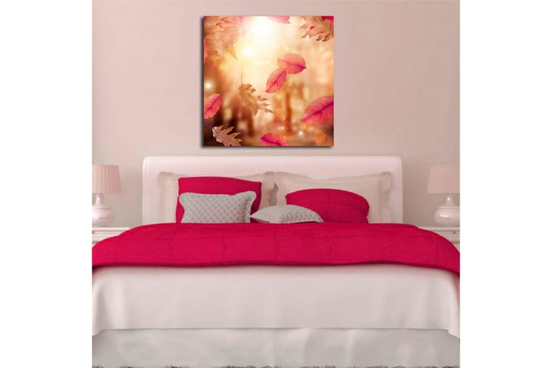 Canvastavla 45x45 cm - Höstlöv som svävar i ett gyllene ljus - Röd / Orange / Beige - Inredning - Tavlor & posters - Canvastavla