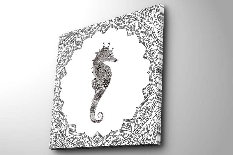 Canvastavla 45x45 cm - Havsdrake i detaljerad svart och vit stil - Svart / Vit - Inredning - Tavlor & posters - Canvastavla
