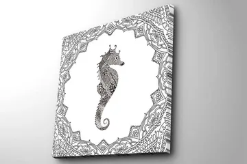 Canvastavla 45x45 cm - Havsdrake i detaljerad svart och vit stil - Svart / Vit - Inredning - Tavlor & posters - Canvastavla