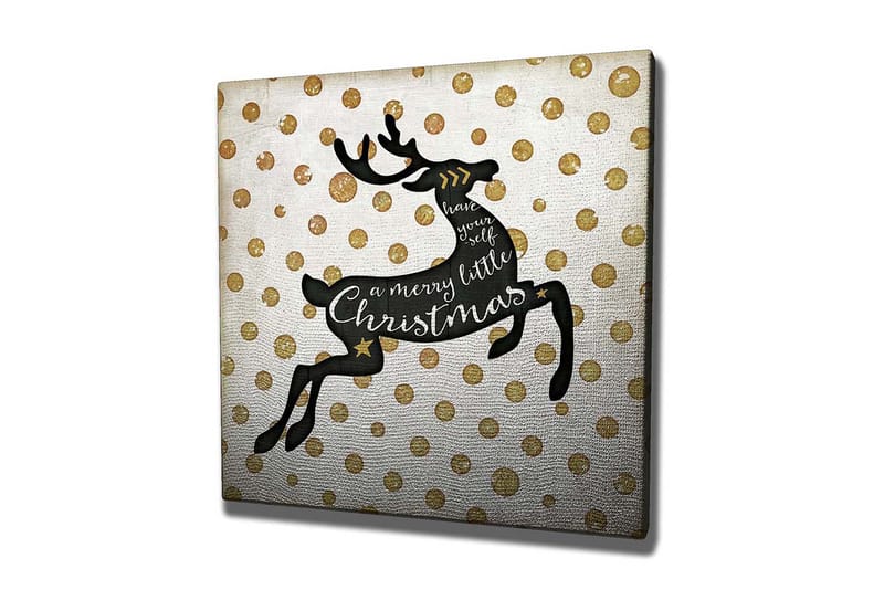 Canvastavla 45x45 cm - Hoppande ren med julhälsning - Svart / Guld / Vitt - Inredning - Tavlor & posters - Canvastavla