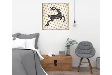Canvastavla 45x45 cm - Hoppande ren med julhälsning - Svart / Guld / Vitt - Inredning - Tavlor & posters - Canvastavla