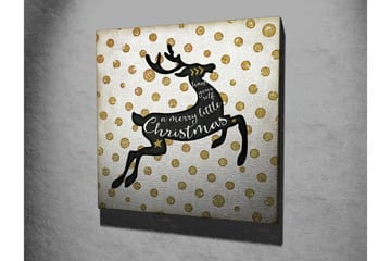 Canvastavla 45x45 cm - Hoppande ren med julhälsning - Svart / Guld / Vitt - Inredning - Tavlor & posters - Canvastavla