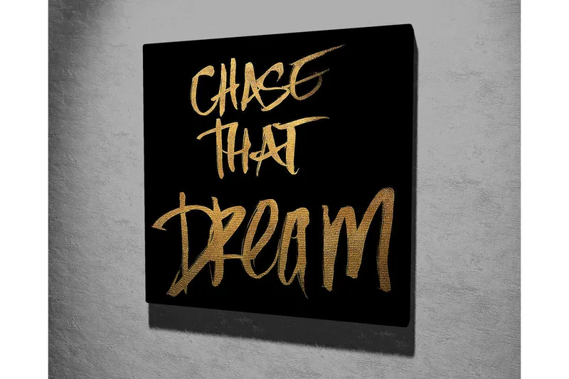 Canvastavla 45x45 cm - Inspirerande text med budskapet att följa sina drömmar - Guld / Svart - Inredning - Tavlor & posters - Canvastavla