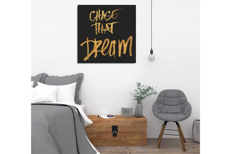 Canvastavla 45x45 cm - Inspirerande text med budskapet att följa sina drömmar - Guld / Svart - Inredning - Tavlor & posters - Canvastavla